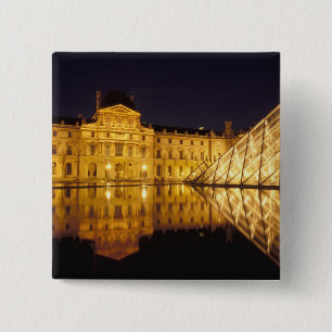 France, Paris, Louvre museum by night. 15 Cm Square Badge