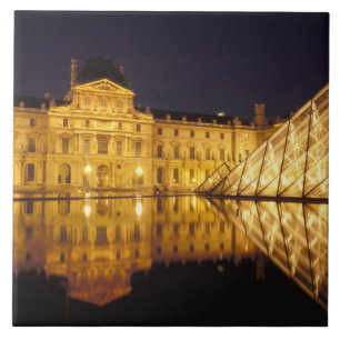 France, Paris, Louvre museum by night. Ceramic Tile