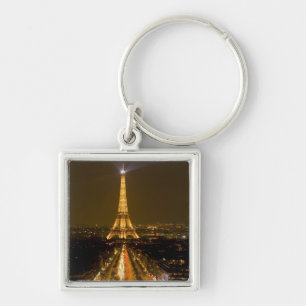 France, Paris. Nighttime view of Eiffel Tower Key Ring