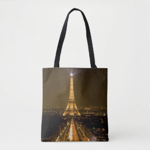France, Paris. Nighttime view of Eiffel Tower Tote Bag