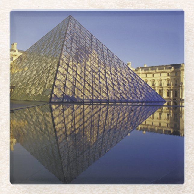 FRANCE, Paris Reflection, Pyramid Glass Coaster (Front)