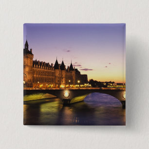 France, Paris, River Seine and Conciergerie at 15 Cm Square Badge