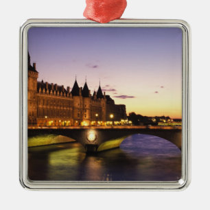 France, Paris, River Seine and Conciergerie at Metal Tree Decoration