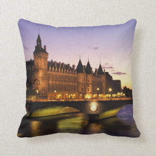 France, Paris, River Seine and Conciergerie Cushion