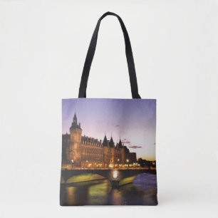 France, Paris, River Seine and Conciergerie Tote Bag