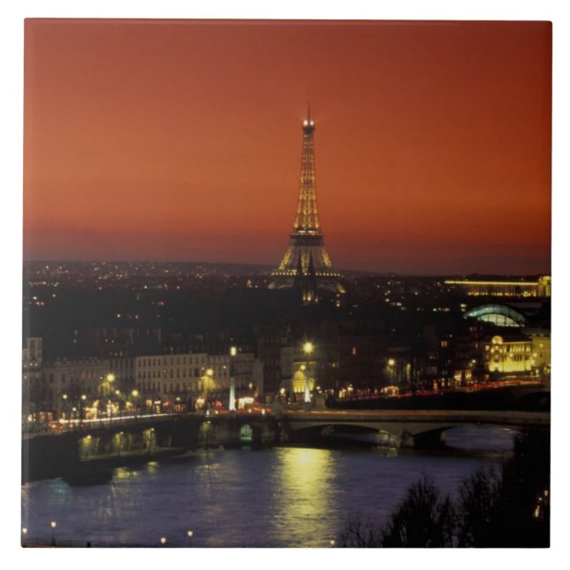 France, Paris Sunset view of Eiffel Tower and Ceramic Tile (Front)