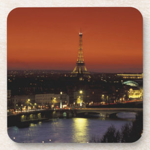 France, Paris Sunset view of Eiffel Tower and Coaster