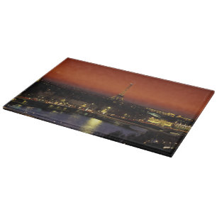 France, Paris Sunset view of Eiffel Tower and Cutting Board