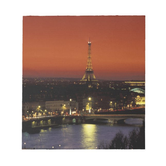France, Paris Sunset view of Eiffel Tower and Notepad (Front)
