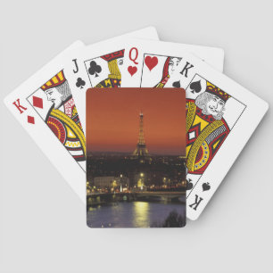 France, Paris Sunset view of Eiffel Tower and Playing Cards