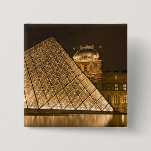 France, Paris. The Louvre at twilight. Credit 2 15 Cm Square Badge