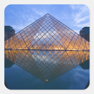 France, Paris. The Louvre at twilight. Credit Square Sticker