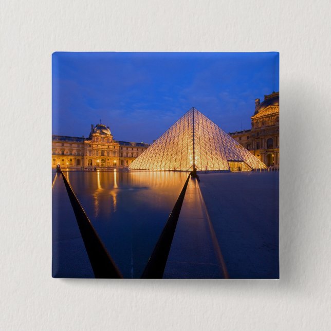 France, Paris. The Louvre museum at twilight. 15 Cm Square Badge (Front)
