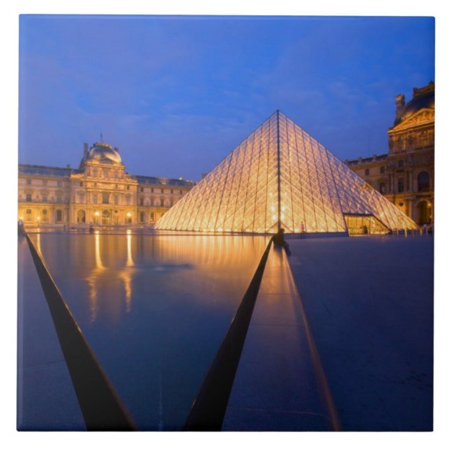 France, Paris. The Louvre museum at twilight. Ceramic Tile (Front)