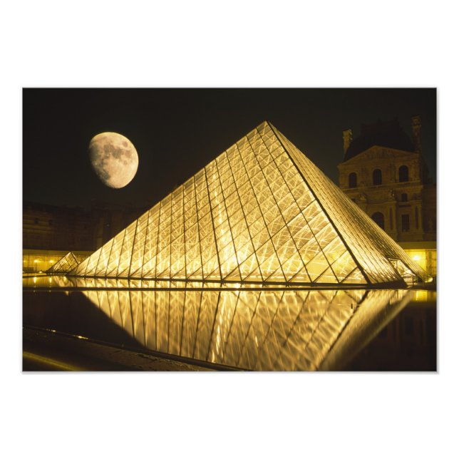 France, Paris, The Louvre Museum, Nighttime Photo Print (Front)