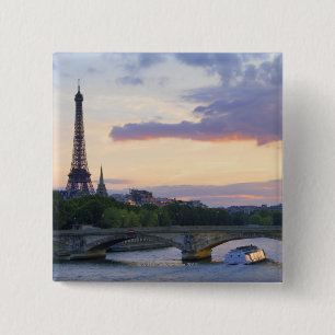 France,Paris,tour boat on River Seine,Eiffel 15 Cm Square Badge