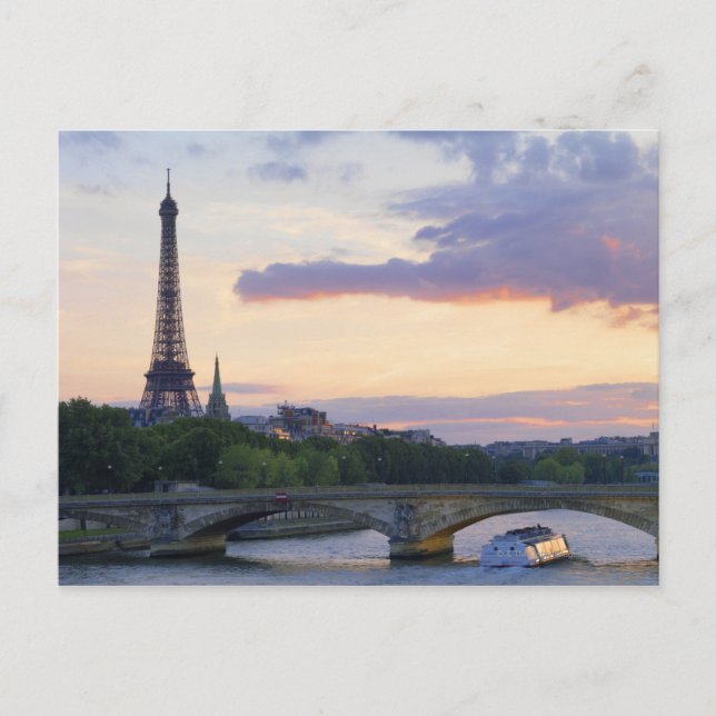France,Paris,tour boat on River Seine,Eiffel Postcard (Front)