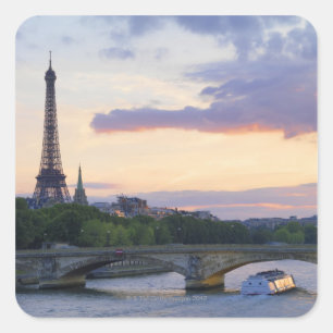 France,Paris,tour boat on River Seine,Eiffel Square Sticker