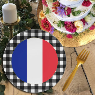 France Plate, buffalo plaid & French Flag Paper Plate