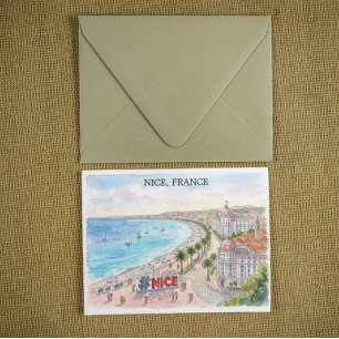 France Promenade des Anglais Watercolor Art Postcard