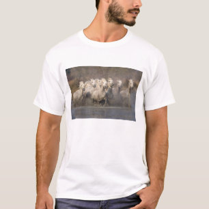 France, Provence. White Camargue horses running T-Shirt