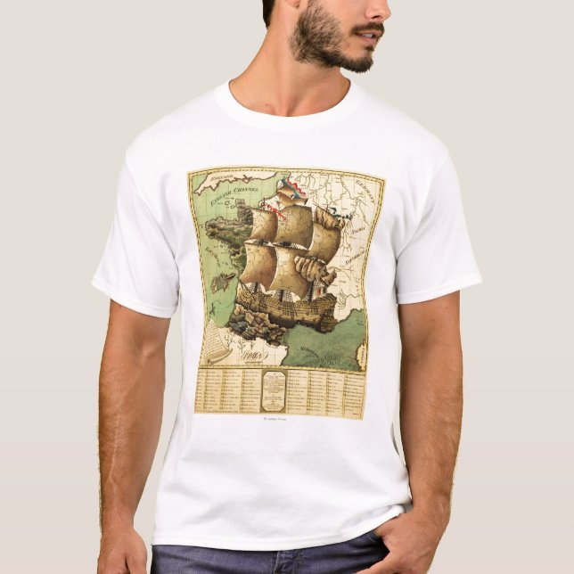 France Represented as a ShipPanoramic Map T-Shirt (Front)