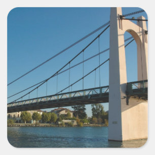 France, Rhone-Alps, Condrieu, bridge across 2 Square Sticker