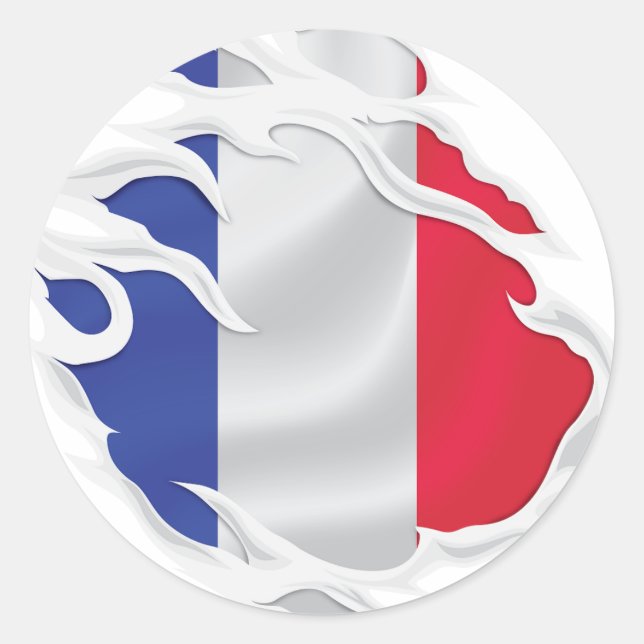 France Ripped Flag Classic Round Sticker (Front)