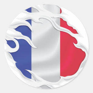 France Ripped Flag Classic Round Sticker