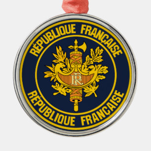 France Round Emblem Metal Ornament