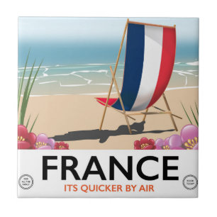 France seaside beach travel poster ceramic tile
