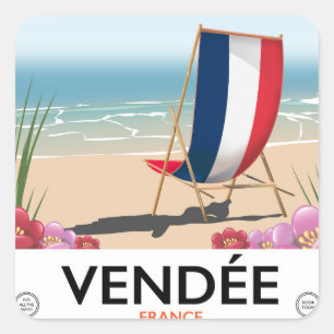 France seaside beach travel poster square sticker