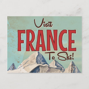 France Skiing Vintage travel poster Postcard