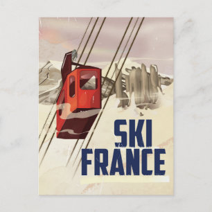 France Skiing vintage travel poster. Postcard