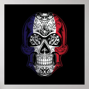 France Skull And Roses Flag Poster