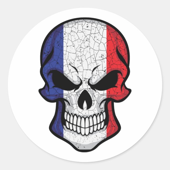 France Smiling Skull Flag Classic Round Sticker (Front)