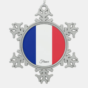 France snowflake, French Flag Snowflake Pewter Christmas Ornament