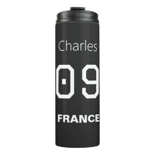 France Soccer Black White Custom Name Number Thermal Tumbler