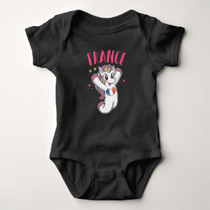 France Soccer Fan Unicorn with heart flag Baby Bodysuit