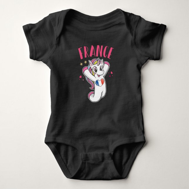 France Soccer Fan Unicorn with heart flag Baby Bodysuit (Front)