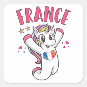 France Soccer Fan Unicorn with heart flag Square Sticker