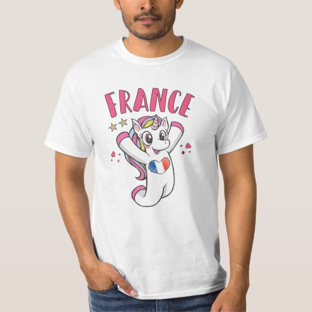 France Soccer Fan Unicorn with heart flag T-Shirt (Front)