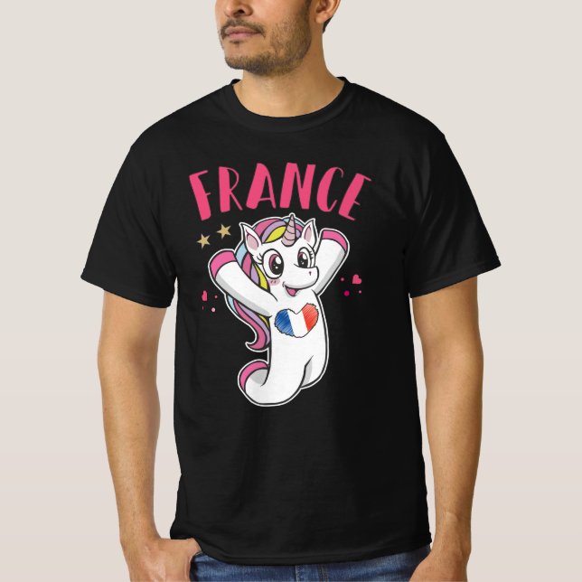 France Soccer Fan Unicorn with heart flag T-Shirt (Front)