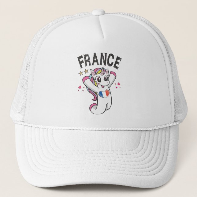 France Soccer Fan Unicorn with heart flag Trucker Hat (Front)
