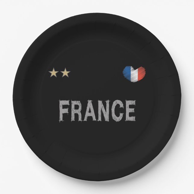 France Soccer Football Fan Shirt Heart Paper Plate (Front)