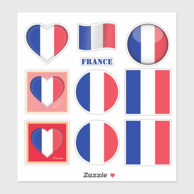 France stickers & French Flag, Heart /sports (Sheet)
