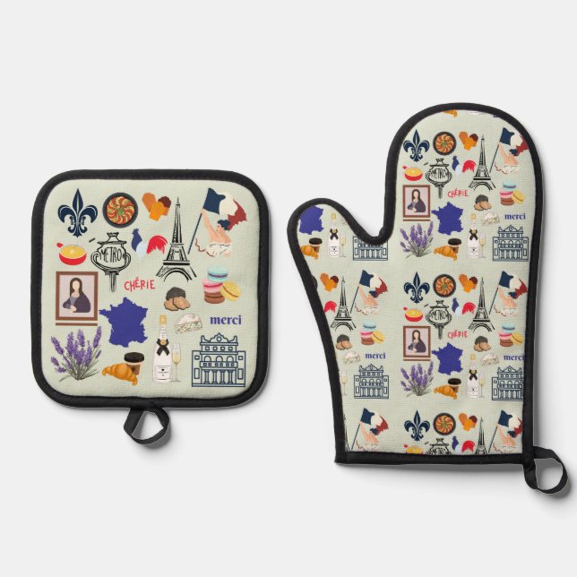 France Symbols Oven Mitt & Pot Holder Set (Front)