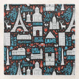 France Symbols Pattern Glass Coaster