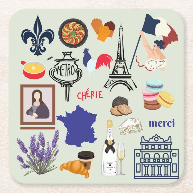 France Symbols Square Paper Coaster (Front)