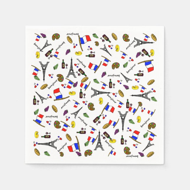 France Themed Pattern Paper Napkins (Front)